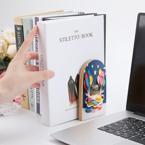 Sujetalibros de globos resistente con base de madera para organizar estantes 7