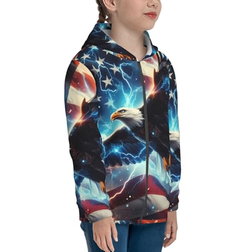 American Flag Eagle 3 Kids Pullover Hoodies Boys Zip Up Sweatshirts Girls Athletic Clothes with Pocket4