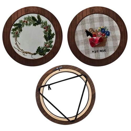 Image of 3 Sets Solid Wood Embroidery Frames with Bamboo Hoops, 8 Inch Round Embroidery Display Frame Set for Finished Cross Stitch and DIY Art Craft Sewing Ornaments
