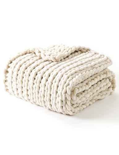 YnM Chunky Throw Blanket, Hand Knitted with...