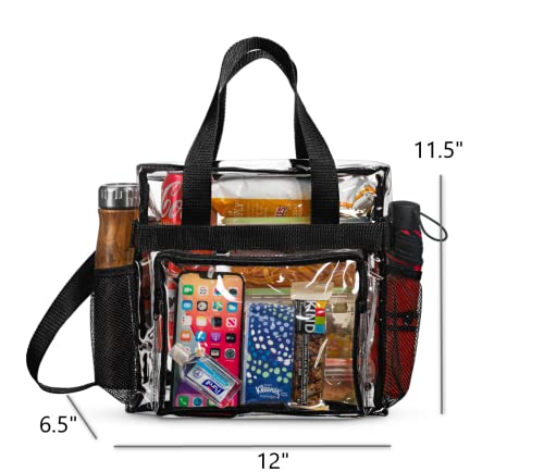 Sp Home Goods Stadium Approved Clear Lunch Bag {Large} With Adjustable Strap, Front Storage Compartment, And Mesh Pockets (Black, Large) #TOP1