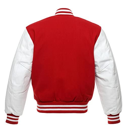 Stewart & Strauss Varsity Letterman Jacket Red Wool & White Leather,C103-L - Thumbnail 2