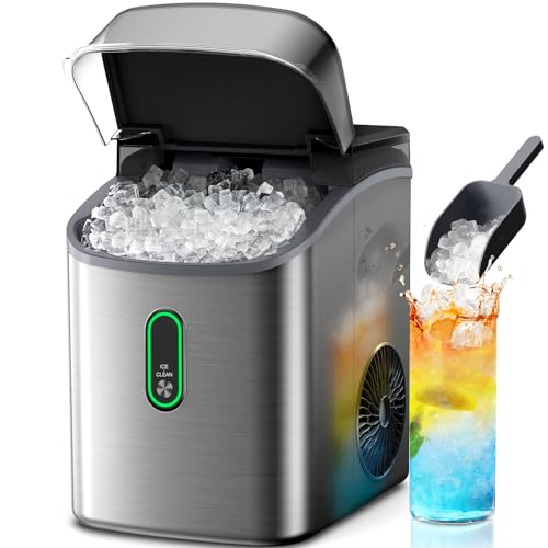 Image of Silonn Nugget Ice Maker Countertop, Pebble Ice Maker with Soft Chewable Ice, One-Click Operation Ice Machine with Self-Cleaning, 33lbs /24H, Stainless Steel