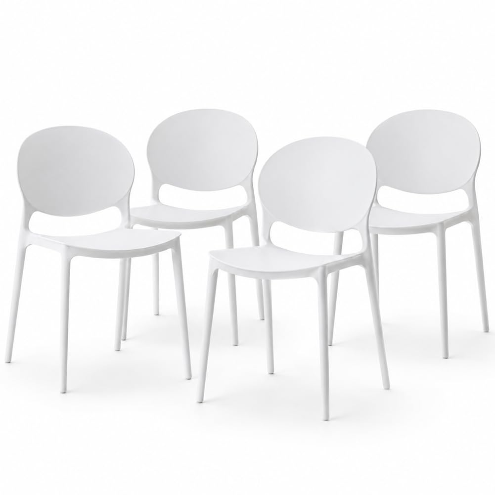 BAKAJI Set 4 Sedie da Pranzo Impilabili Salvaspazio Modello Milano, Struttura Resistente Polipropilene, Seduta Ergonomica Ideale per Interno, Esterno, Casa, Giardino, Ristorante, Bar, 48 x 40 x 80 cm