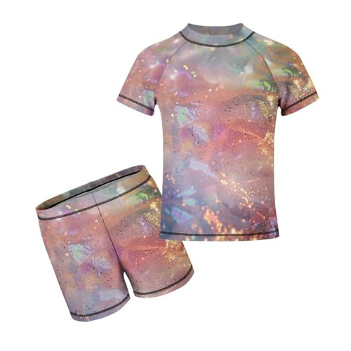Rainbow Color Glitter SparkleChildren's Casual Swimsuit Set - Simple and Versatile10-12Y（150cm）