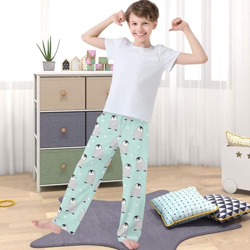 Boy's Pants Grey Penguin White Dot Jogger Pants Elastic Waist Long Bottoms Trousers with Pockets 6-14 Years4