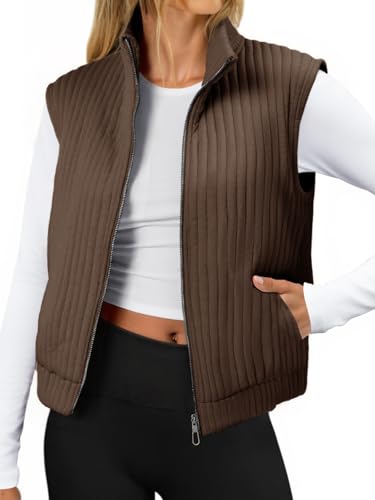 Tankaneo Women's Quilted Puffer Vest – Stand Collar, Cap Sleeve, Zip Front, Lightweight & Warm