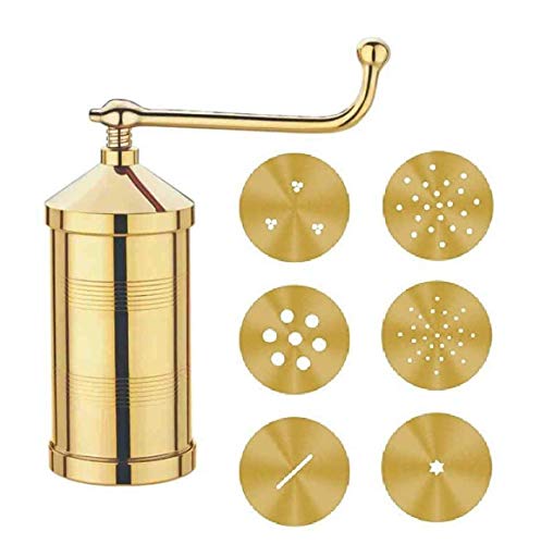 Image of M.R. Chakli Press Maker Sevanazhi /Sevai Nazhi /Idiyappam Maker Machine Brass with 6 Different jalis, Making sev Gathiy etc.