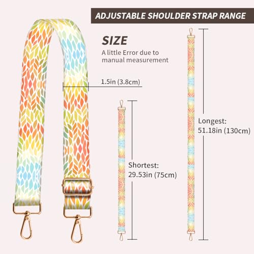 Image of Purse Strap Replacement Crossbody, 3.8cm Wide Shoulder Strap Adjustable Replacement Belt Gold Buckle, Handbag Crossbody Bag Strap Cute Colorful Leaf