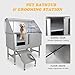 GarveeLife 50'' Dog Grooming Tub, Professional Bathtub with Retractable Stairs, Stainless Steel Pet Grooming Tub for Small & Large Dog, Lefe Door