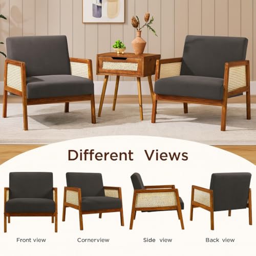 Image of Solid Sheesham Wood Arm Chair with Cushion || Cane Chairs for Balcony || Wooden Armrest Chair Garden Chairs Outdoor & Indoor || Dining Chair for Living Room Furniture Bedroom Home Brown Finish