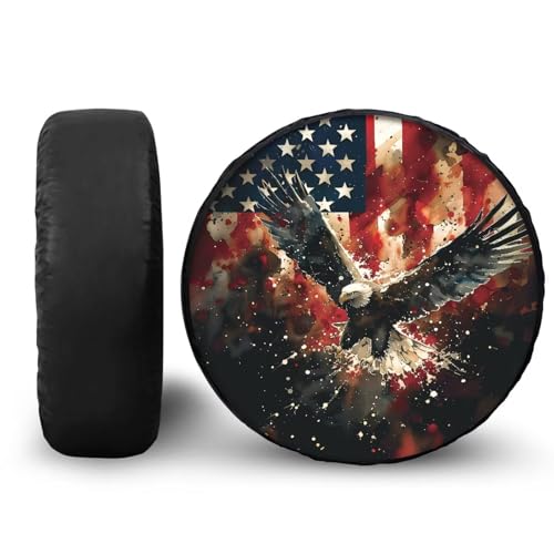 Image of Pensura Spare Tire Covers Waterproof Dust-Proof Vintage US Flag Bald Eagle Wheel Covers Car Accessories for Travel Trailer SUV Truck Travel Trailer 14-19 inch