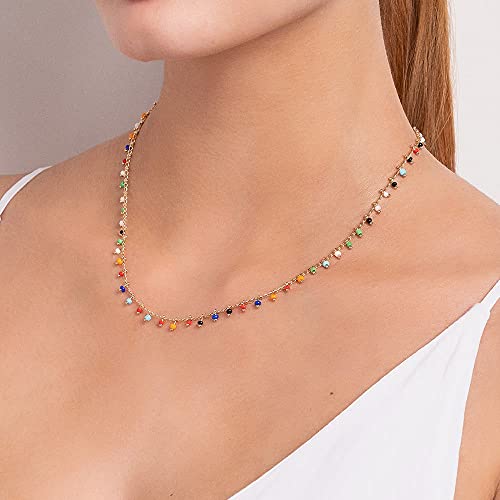 Gargantilha com miçangas coloridas folheada a ouro Rommanel- tam.45 cm