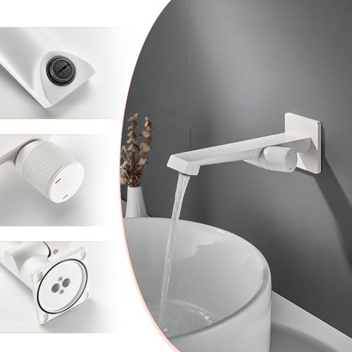 Mitigeur lavabo mural blanc laiton PTMP12W commande unique fluide - 5