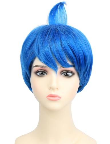 morvally Perucas de cabelo femininas curtas azuis para adultos, fantasia de Halloween, emoção, anime