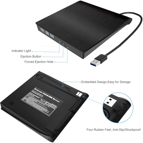 Unidad Externa Lectora y Grabadora de CD/DVD USB 3.0 Negra miniatura 5