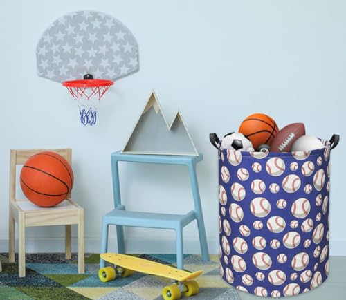 Image of Kids Laundry Basket Baby Hamper for Nursery Toys Storage Bin Organizer (Baseball)