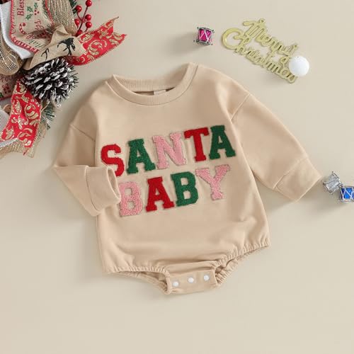 ZAXARRA Newborn Baby My First Christmas Outfit Girl Boy Christmas Clothes Cute Santa Sweatshirt Bubble Romper for Fall Winter3