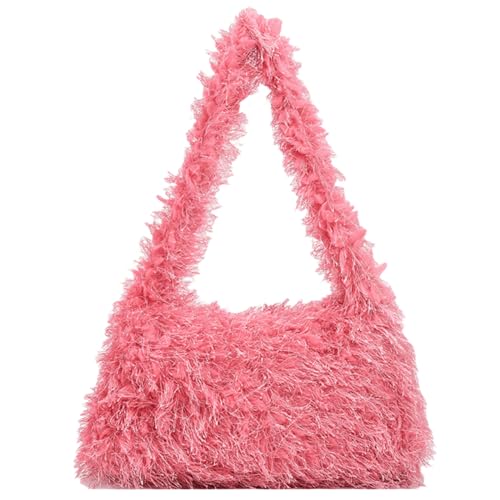 Image of Fluffy Shoulder Hobo Bag Handbag and Purse Women Y2K Fuzzy Soft Plush Underarm Tote Bag