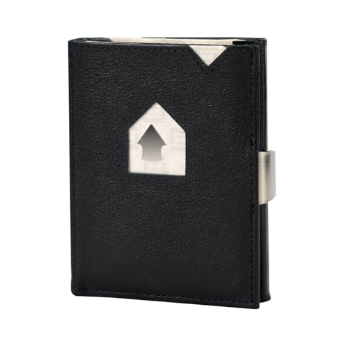 Men's Wallet, Genuine Leather RFID Blocking Slim Money Clip Wallet Minimalist Front Pocket Tri-Fold Money Clip Credit Card Holder with Present Box Black