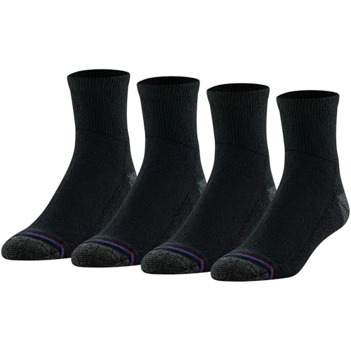 MediPEDS unisex-adult Quarter Socks With Non-Binding Top Cushion and Blister-Resistant 4-pairs Black With Pink (4-pairs) Shoe Size: Mens 6-9; Womens 6-10