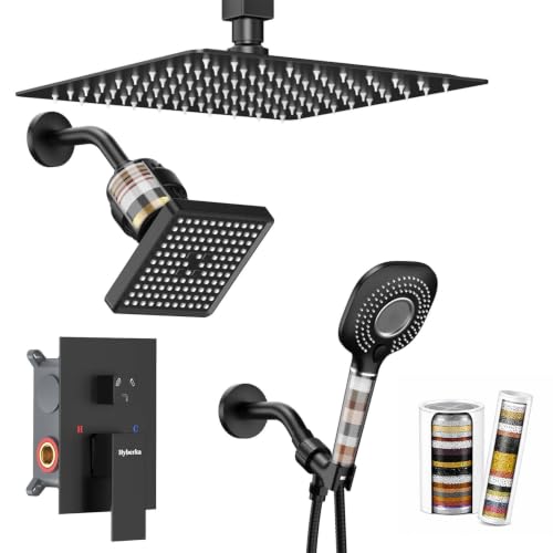 Black Shower Faucet Set with Handheld, Ceiling Mount 10" Rain Shower System - image 1
