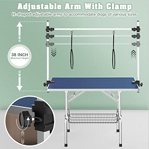 Image of Lyromix 46'' Stainless Steel Pet Dog Grooming Table, Arm /Noose /Tray, Blue
