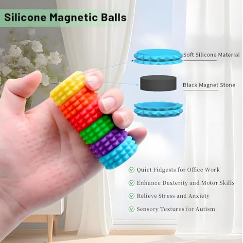 Silicone Magnetic Stress Balls, 6 Pack Pain Stim Fidget Toys Adults & Teens, Sensory Toys for Kids with Autism ADHD with Storage Box, Stress Relief & Focus Handheld Roller for Office Travel Classroom — view 2