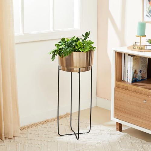Image of amazon basics Planter Flower Pot with Stand | for Home Decor | (Medium) (Antique Gold and Copper Finish)