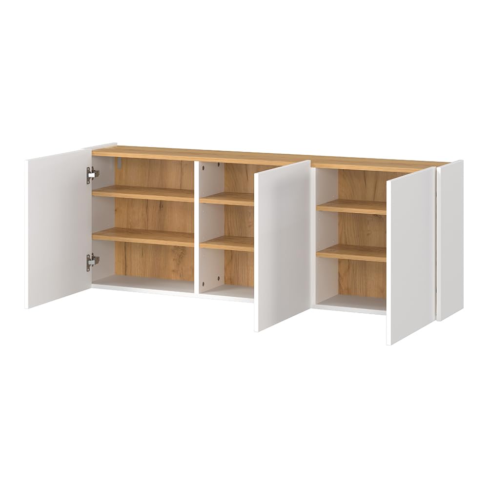 Lomadox Flurschrank Schuhschrank 138cm in weiß mit Eiche ideal für schmale Flure, B/H/T ca. 138/52/25 cm