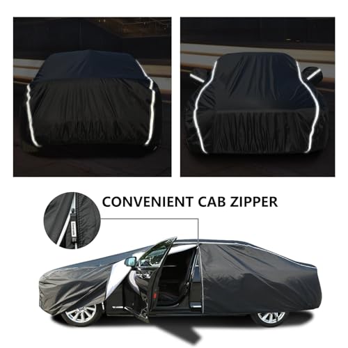 Image of Tecoom Waterproof All Weather Car Cover, Cotton Lined Hail Protector with Zipper Door, UV Sun Snow Wind Protection, Universal Fit for Sedan 201-210 Inches