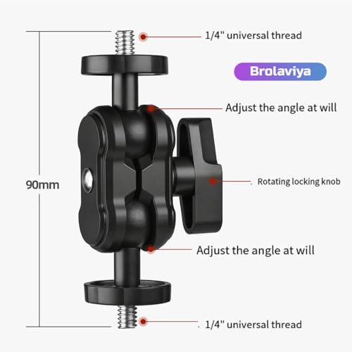 Image of BROLAVIYA Dual Ball Head Magic Arm Mount with 1 /4 inch Standard Screws, 360 Rotatable Universal Bracket for DSLR Camera Monitor, LED Video Light, Microphone and Action Cam Support