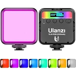 Flash Camara Reflex Luz de Relleno Led para Vídeo, Fotografia, ULANZI VL49 RGB, Ajustable 2500-9500K, 2000 mAh Incorporada Batería, Lámpara Iluminación Continua para DSRL Cámara