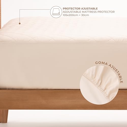 Protector colchón 105 cm transpirable de algodón sin teñir para piel sensible 3