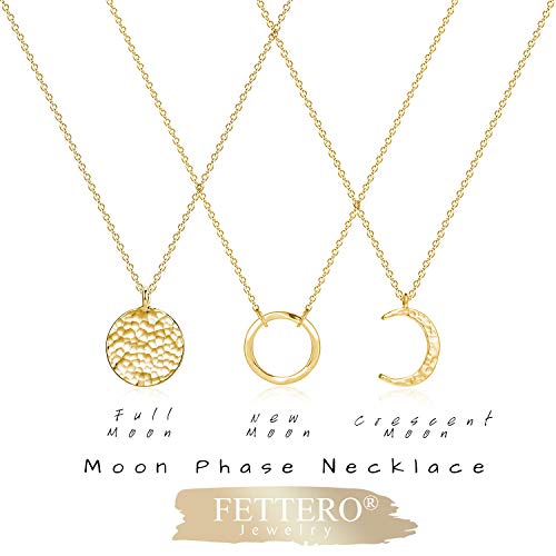 Fettero Pendant Necklace Gold Hammered Coin Pendant 14K Gold Plated Dainty Simple Jewelry For Women #TOP3