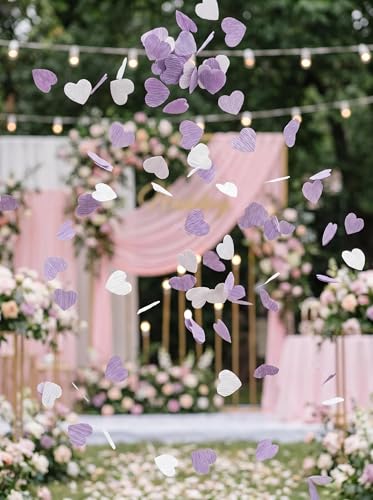 Image of Lilac White Crepe Paper 1 inch Heart Confetti for Table Decor Anniversary Violet Lavender Birthday Wedding Bridal Shower Girls Women Party Decorations 1000 Count
