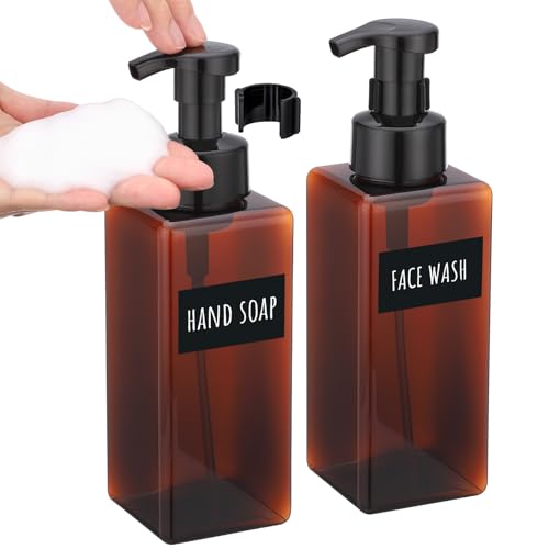 Image of Segbeauty 22oz Amber Bottle Set with Foaming Pump, 2pcs Empty Bathroom Hand Soap Dispenser with Labels, 650ml Amber Refillable Foam Pump Bottle Container for Liquids Shampoo Body Wash Facial Cleanser