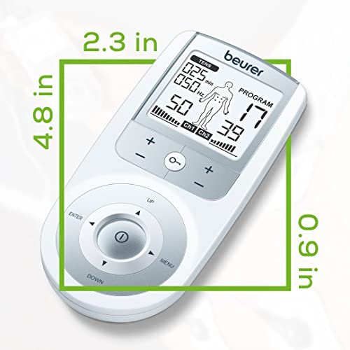 Beurer Em44 Tens Unit Muscle Stimulator With 50 Intensity Levels For Muscle Pain Relief, Ems Muscle Stimulator Includes 4 Electrode Tens Pads, Belt Clip, And Batteries With Tens Machine #TOP6