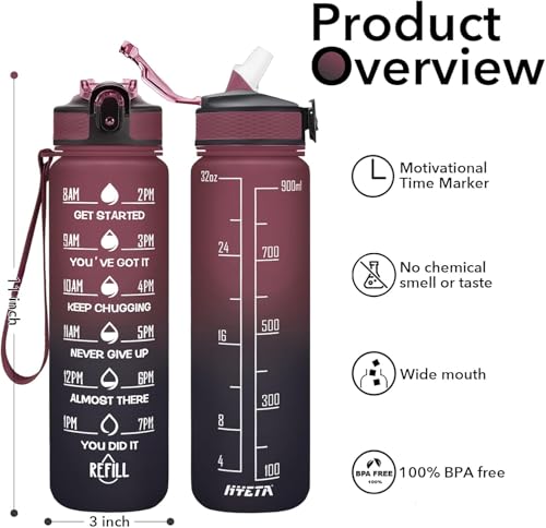 Image of TEKCOOL Motivational 1L Capacity Red Blue Plastic Bottle with Straw | Leakproof, Durable, BPA-Free | Ideal for School /College /Office /Travel, Sports /Outdoor Activities
