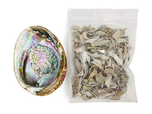 Loose Pieces Of California White Sage & An Abalone Shell Incense Holder (Abalone Shell With Loose Sage) #TOP4