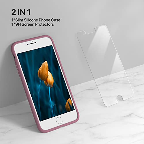 Image of Miracase Ultra Slim Designed for iPhone SE Case 2022(3rd Gen) /iPhone SE 2020 Case(2nd Gen) /iPhone 7 Case /iPhone 8 Case with Screen Protector, Multi-Color Silicone Shockproof Phone Case(Blackcurrant)