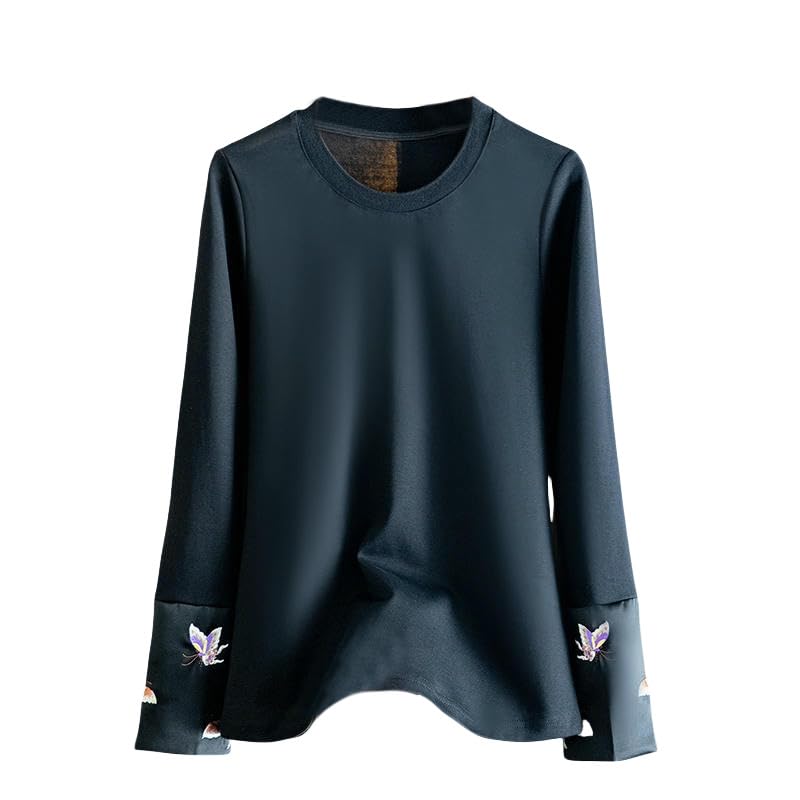 Haut manches longues style national en broderie patchwork douce pour femme
