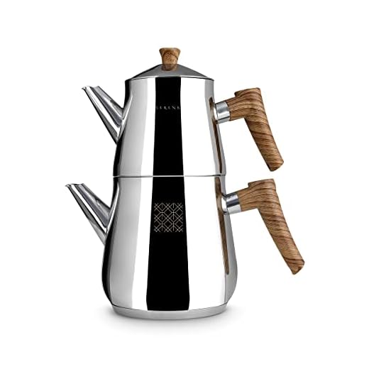 Serenk Stainless Steel Turkish Teapot Set, Stovetop Tea Maker with Induction Base, Non Slip Bakelite Handles, Dishwasher Safe, 2 Lids, 3 qt, 101 oz Black (Black)