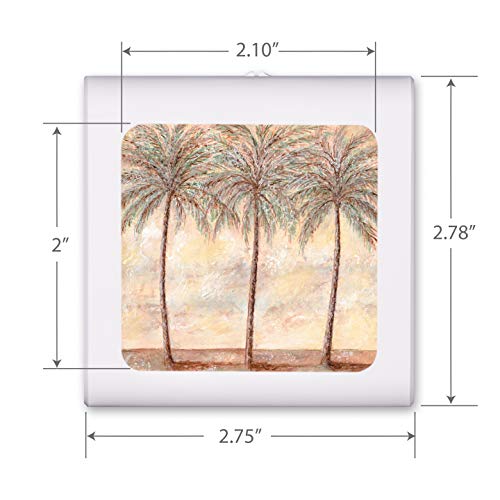 Image of Art Plates Plug in Dimmable LED Night Light with Dusk to Dawn Auto Sensor, Adjustable Brightness, Warm Light, Auto On-Off Nightlight for Bathroom, Hallway, Nursery, Bedrooms - Palm Trees
