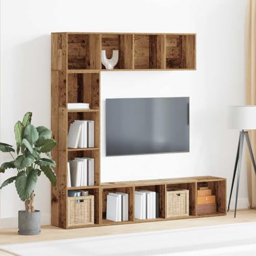 Estantería de madera vieja con 3 estantes estrechos y 4 compartimentos 3