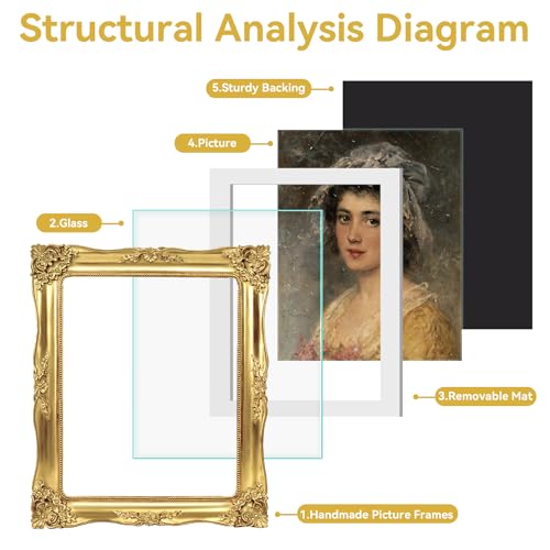 Image of 8x10 Picture Frame Gold Vintage Picture Frames Antique Baroque | Wall or Tabletop Display, Real Glass, Fits 8x10 or 5x7 Photo with Mat