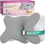 Purpurio Linea Vertebra™ Cuscino Cervicale per Dormire - Cuscino Ergonomico con 2 Livelli di Altezza in Memory Foam - Cuscino Antirussamento con Federa Sfoderabile e Lavabile