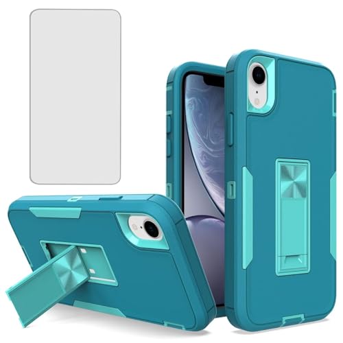 Coque iPhone XR antichoc hybride avec support magnétique intégré bleu