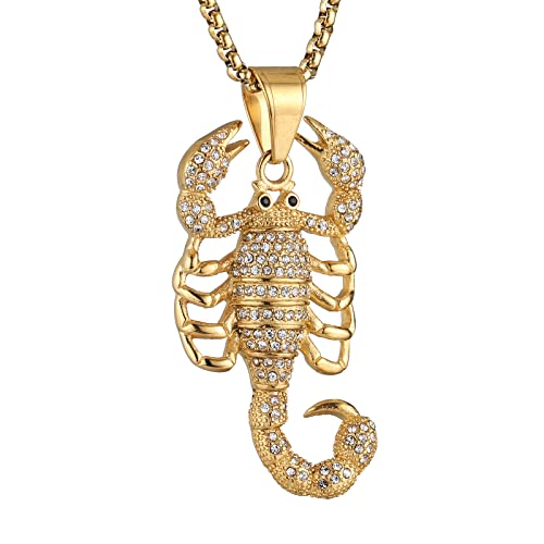 AsAlways 18K Gold Plated Animal Scorpion Scorpio Pendant Iced Out Bling CZ Hip Hop Novelty Punk Necklace Jewelry with Gift Packaging