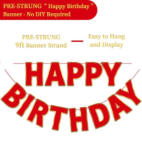 Image of Pre-Strung Happy Birthday Banner - Red Party Decorations